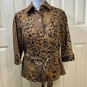 Carole Little Brown Leopard Print Blazer Sz 16